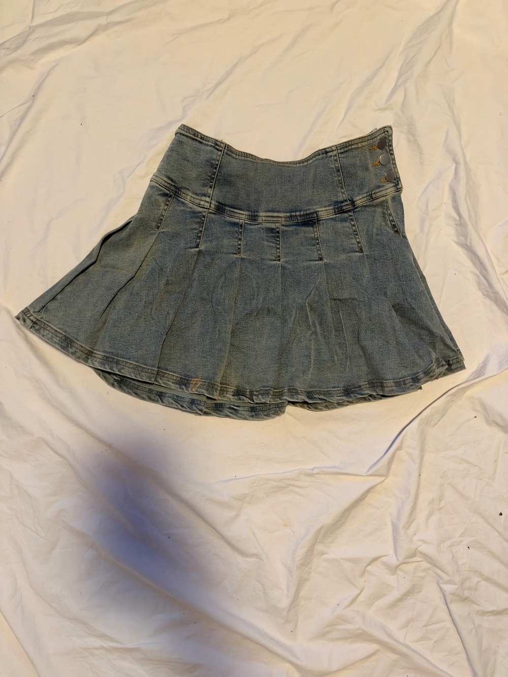 Emory Park Denim Pleated Mini Skirt - Light Blue Size Medium